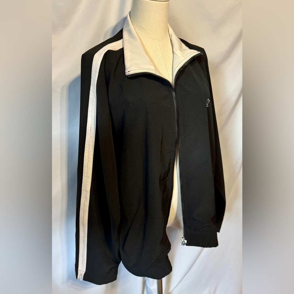 (L) Oleg Cassini Black and White Bomber Jacket with Stand-Up Collar - Picture 3 of 10